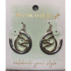 Periwinkle By Barlow Dangle Earrings Silver Gold Tone Horse Equestrian Horseshoe